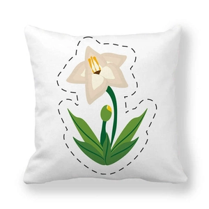 Detalle de patrón floral de lirio en funda de almohada blanca de piel de melocotón