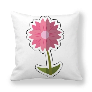 Funda de cojín blanca de piel de melocotón con diseño floral rosa y contorno punteado