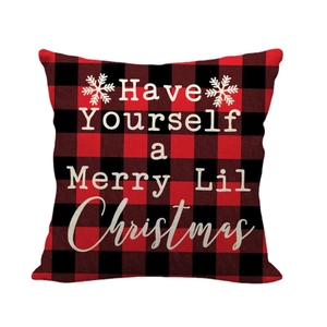 Christmas Buffalo Plaid pillow cover with Merry Christmas quote and snowflake patterns