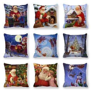 Weihnachtsmann Rentier Ölgemälde Stil Dekorative Kissenhülle Pfirsichhaut Samt Polyester Für Sofa Couch Zuhause Urlaub