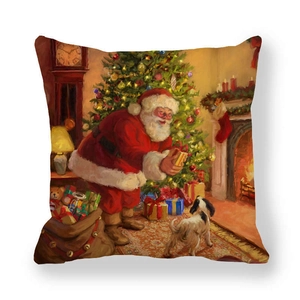 Detailansicht des Weihnachtsmann-Prints auf dem Kissenbezug aus weichem Peach-Skin-Stoff