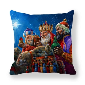 Christmas peach skin pillowcase with Three Wise Men art print on a white background