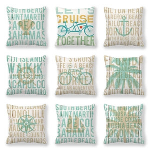 9er-Set Kissenbezüge mit Strandmotiven in Blau und Sandfarben mit Buchstabenmustern