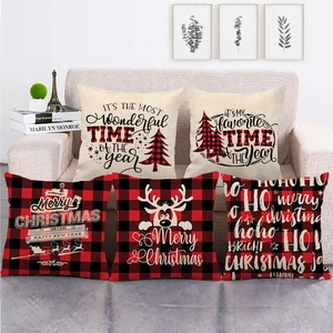 Christmas Cushion Cover Linen Buffalo Plaid Reindeer Tree Holiday Decorative Pillowcase Home Decor