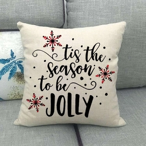 British plaid linen Christmas cushion cover with Tis the Season to be Jolly text