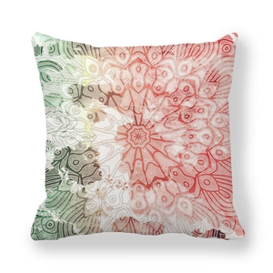Nordic minimalist square throw pillow cover with abstract mandala pattern on peach skin fabric