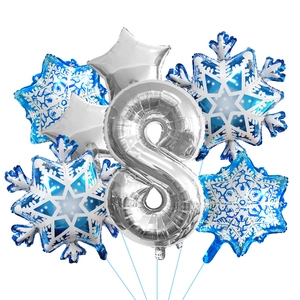Blue snowflake balloons and silver number 8 foil balloon set for birthday party decoration