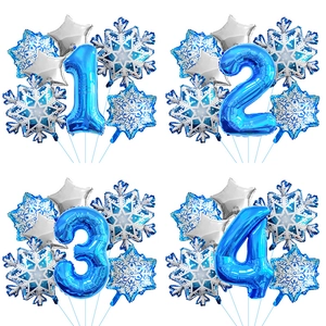 Blue 40 inch number balloon set with snowflake patterns for winter birthday party decor