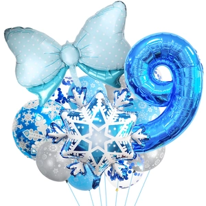 Blue bow and snowflake foil balloon set with silver latex balloons for winter party