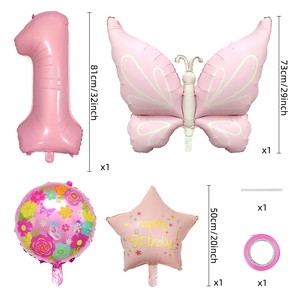 Pink birthday balloon set with matte bow and 32-inch number 1 foil balloon for party