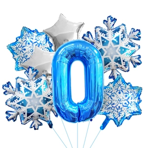 Blue number 0 foil balloon set with snowflake and star decorations for birthday parties