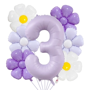 Kit de ballon chiffre 3 violet mat de 40 pouces avec ballons marguerites et fleurs