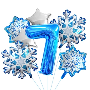 Blue number 7 foil balloon set with snowflake patterns and silver stars for party decor
