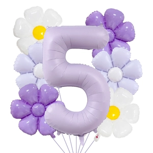 Set de ballons chiffre 5 violet mat de 40 pouces avec marguerites pour décoration