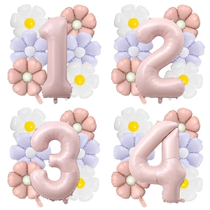 Matte Pink Aluminum Foil Number And Daisy Balloons For Kids Birthday Party Decoration Macaron Flower Balloons Photography Decor