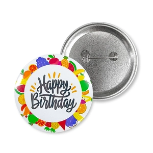 Hawaïaanse fruit thema verjaardag badge van blik met kleurrijke print en metalen speld