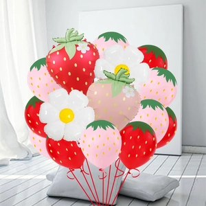 Strawberry and daisy theme balloon bouquet kit for festive birthday party decorations