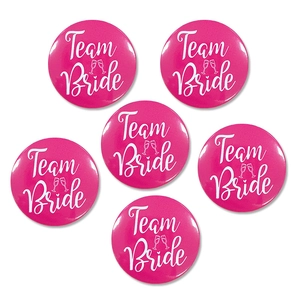 Set of 6 pink Team Bride badges for bachelorette parties and wedding celebrations