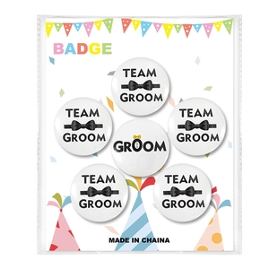 Set di 6 spille da matrimonio per addio al celibato con motivi Groom e Team Groom