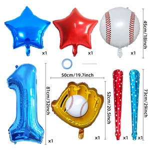 Baseball foil balloon set with stars, gloves, and bats for birthday party decoration
