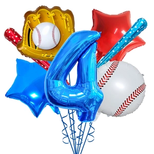 Baseball party balloon set with number 4, glove and bats for 4th birthday decoration
