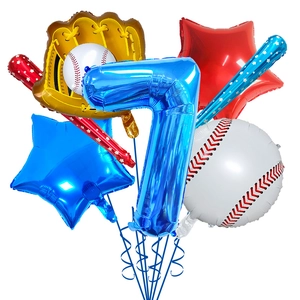 Baseball themed party balloon set with number 7 and athletic equipment designs