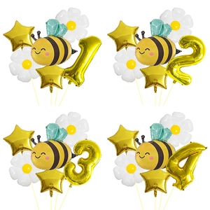 Ballons Abeille Marguerite en Feuille d'Aluminium Ballon Numéro Or pour Enfants Thème Animaux de la Jungle Décorations de Fête d'Anniversaire