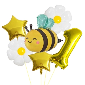 Set de ballons abeille et marguerite avec chiffre 1 doré pour premier anniversaire