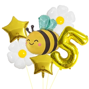 Kit ballons abeille et marguerite avec chiffre 5 doré pour décoration de 5ème anniversaire