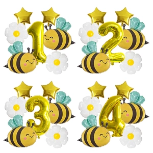Mignons Ballons En Aluminium Abeille Marguerite Formes Étoiles Numériques Décoration De Fête D Anniversaire Pour Enfants