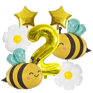 Kit de ballons abeille et marguerite pour 2ème anniversaire avec étoiles dorées