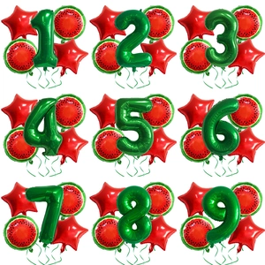 Watermelon Birthday Foil Balloons Summer Fruit Party Decoration Green Number Red Star Round Aluminum Film Balloon