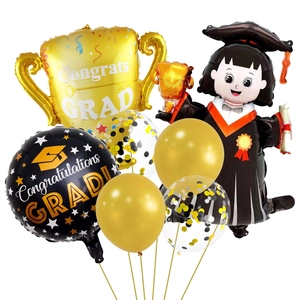Set di palloncini per laurea con trofeo d'oro e palloncini neri per decorazioni festa