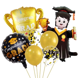 Set di palloncini per laurea con trofeo d'oro e mascotte in alluminio per feste