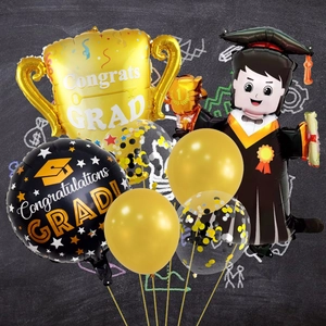 Set di palloncini per laurea con trofeo d'oro e decorazioni Congrats Grad