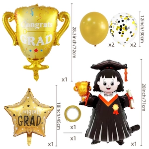 Dettaglio del set di palloncini per laurea con forma a trofeo e dimensioni