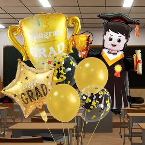 Set di palloncini per laurea con trofeo d'oro e stelle per decorazione festa in classe