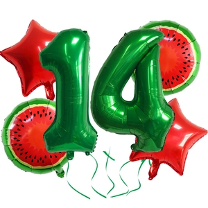 Watermelon fruit theme 14th birthday party decoration with foil numbers and stars
