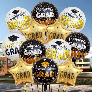 Graduation balloon set with Congrats GRAD foil stars and rounds for party decoration