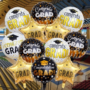 Congrats Grad balloon set with gold and black latex and foil stars for party decor