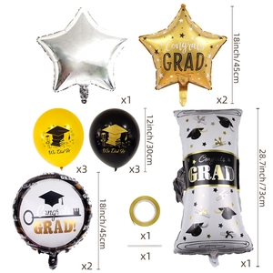 Detail of graduation balloon set featuring foil stars and congrats grad latex balloons