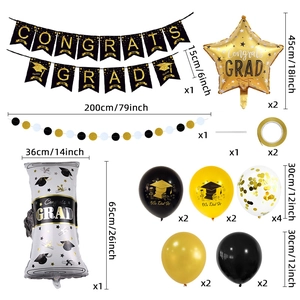 Graduation party decor set with Congrats Grad banner, gold star and diploma foil balloons