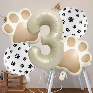 32-inch cream number 3 and paw print foil balloon set for pet birthday party