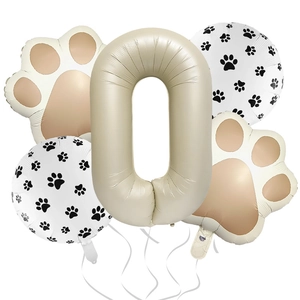 Detailed set of number 0 balloon with paw prints for pet themed birthday party decor