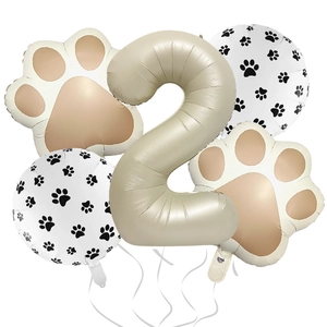 Beige number 2 balloon set with paw prints for pet birthday party decorations