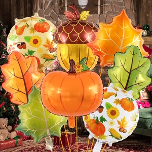 Detail of Thanksgiving balloon set with pumpkin, acorn and maple leaf foil decorations