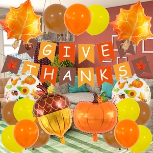Thanksgiving harvest balloon set with maple leaf pumpkin foil balloons and banner