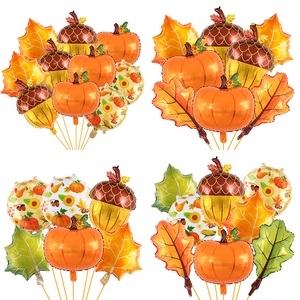 Thanksgiving Autumn Fall Foil Balloon Set Pumpkin Maple Leaf Acorn Sunflower For Harvest Party Birthday Decoration