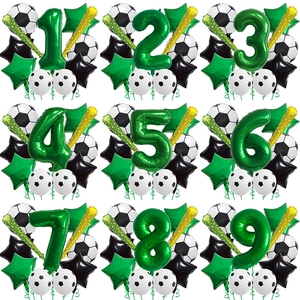 Football Soccer Theme Party Balloons Aluminum Foil Latex Green Number Style For Kids Birthday Sports Event Celebration Decoration
