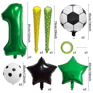 Soccer theme party balloon set with number 1, foil soccer shapes and star balloons